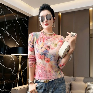 Sweet Printed Slim-fit T-shirt 26 Spring and Summer New Age-reducing Round Neck Slimming Inner Outer Wear Base Top - Product Image 3