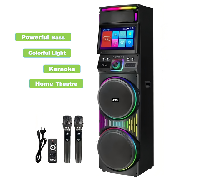Latest GD-1417 1200W Party Speaker with Touch Screen Wifi Connection 15.4'' Screen TV Party Speaker with MIC Karaoke Speaker