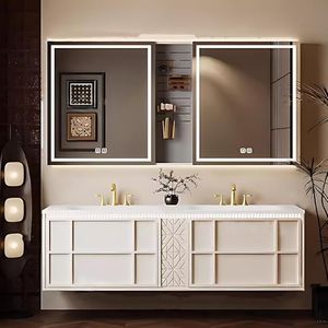 ตู้ห้องน้ำหรูหราทันสมัยพร้อมกระจกอัจฉริยะและอ่างเซรามิกไฟลอยติดผนังทรงเพรียวบางสำหรับใช้ในอพาร์ทเมนต์ขนาดเล็ก - Product Image 4