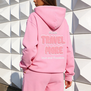 Ensemble Jogging et Sweat à Capuche à Épaules Tombantes en Molleton de Coton Chenille Brodé de Haute Qualité Personnalisé Casual Lourd 400 Gsm pour Femmes - Product Image 2