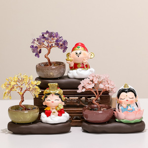 Joyful Little Fairy Natural Yellow <b>Crystal</b> Money <b>Tree</b> Resin Figurine Home Decoration Desktop Ornament Collection Gift - Product Image 1