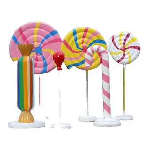 Decorações personalizáveis de balões de pirulito para doces ao ar livre, esculturas de fibra de vidro para doces e decorações de Natal para feriados festivos