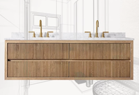 Meuble-Lavabo de Luxe pour Salle de Bain d'Hôtel, Mural en Bois Massif avec Tiroirs, Armoire de Rangement en MDF, Accessoires Populaires en Pierre Incluant Miroir et Lavabo