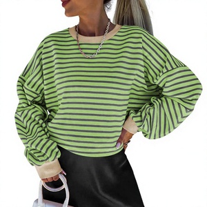 Sweat-shirt rayé oversize pour femme, col rond, épaules tombantes, manches longues, tricoté, décontracté, pour le printemps, prix abordable, haute qualité - Product Image 4