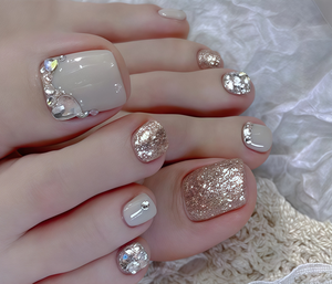Faux ongles à presser personnalisés pour les pieds, ongles artificiels faits à la main, courts, carrés, design français 3D, ongles à presser pour les pieds - Product Image 6