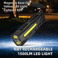 Lampe torche EDC rechargeable NBT pour extérieur, 1500 lumens, LED compacte, base magnétique, clip portable, lumière de travail multicolore, pour la marche