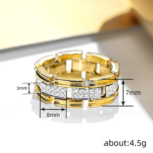 Anello con Diamante T0566 in Oro Giallo 18K Placcato, Diamanti Naturali Taglio Baguette, Unisex per Uso Quotidiano - Product Image 4