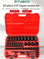 Jeu de douilles à chocs 43 pièces, jeu de douilles à cliquet 1/2 pouce, rallonges pneumatiques, douilles hexagonales en acier chromé, kit d'outils de réparation automobile