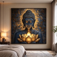 Tableau mural en toile Bouddha très populaire, peinture à l'huile faite à la main Bouddha Lotus texture 3D encadrée, décoration murale religieuse pour salon et maison