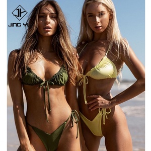 Conjunto de Bikini Micro Clásico de Dos Piezas para Mujer, Estilo Verano 2024, Personalizado, Sexy, con Tanga de Tiras, Color Sólido, Tallas Grandes - Product Image 1