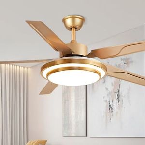 Ventilateur de plafond moderne décoratif éclairé et pliable de 52 pouces, nickel brossé, 5 pales en contreplaqué, moteur 100% cuivre, télécommande - Product Image 5