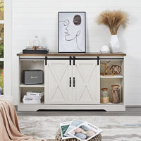 Meuble TV avec porte coulissante en bois, centre de divertissement avec insert de cheminée électrique de 23 pouces, style ferme moderne avec rangement