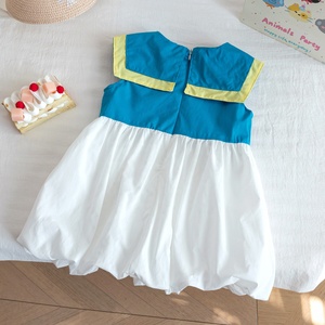 Vestido Transpirable sin Mangas con Cuello Marinero, Bloques de Color y Dobladillo Abullonado para Niñas, Uso Diario de Verano - Product Image 2