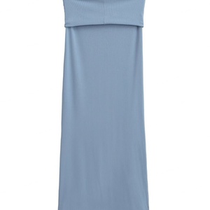 Wholesale Custom Summer New Arrival Waist Flap <b>Wrap</b> Hip <b>Stretch</b> Solid Color Slim Spice Long Skirt Halter Dresses - Product Image 2