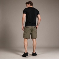 Shorts cargo utilitaires pour hommes, olive, taille élastique, cordon de serrage noir, poche latérale zippée, poche arrière, longueur genou, pour la randonnée