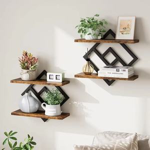 Étagère murale en bois, forme polygonale, 2 niveaux, durable, polyvalente, pour chambre à coucher, salon, cuisine - Product Image 3