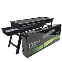 Barbecue portable pliable en acier inoxydable sans fumée, résistant au vent, pour l'extérieur, avec support pour faire bouillir du thé
