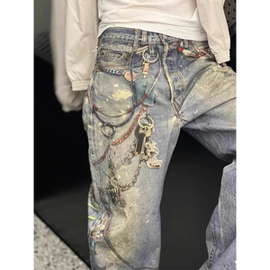 Jeans da <span class=keywords><strong>Uomo</strong></span> in Denim di <span class=keywords><strong>Cotone</strong></span> di Alta Qualità, Stampa Diretta a Getto d'Inchiostro, Effetto Graffiti, Distressed, Vestibilità Larga, Casual, Tintura Effetto Fango, Effetto Distrutto, Taglie Forti - Product Image 6