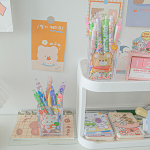 Porte-stylo en acrylique transparent de forme carrée avec autocollants mignons pour le rangement de la papeterie de bureau, utilisation pour étudiants et bureaux - Product Image 4