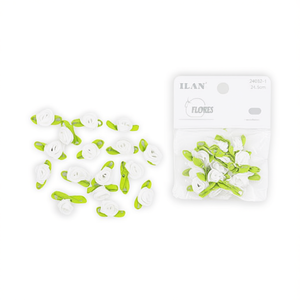 Fiori di Stoffa Ilan Flores 1,5cm Bianchi con Foglie Verdi 15 Pezzi per Decorazioni e Artigianato - Product Image 2