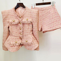 Ensemble vintage unique de luxe pour femmes, veste en tweed avec short, ensemble d'automne, costumes pour femmes, ensemble deux pièces pour femmes