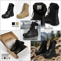 Bottes tactiques montantes en cuir noir imperméables et respirantes antidérapantes pour hommes, usage professionnel et de sécurité, personnalisables OEM ODM, ISO CE