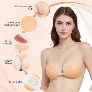 <span class=keywords><strong>Soutien</strong></span>-<span class=keywords><strong>gorge</strong></span> adhésif en <span class=keywords><strong>silicone</strong></span> à fermeture frontale, sans dos, invisible, sans couture, rembourré, push-up, à coller, pour robe de mariée ou de soirée - Product Image 3