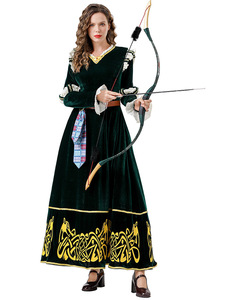 Costume d'Halloween de style médiéval, robe longue rétro vert foncé pour Brave Legend Merida COS <span class=keywords><strong>Cosplay</strong></span> Game Costumes - Product Image 4