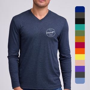 Maglietta a Maniche Lunghe da <span class=keywords><strong>Uomo</strong></span> Personalizzata in Lana Merino di Alta Qualità, Traspirante, con Collo a V - Product Image 1