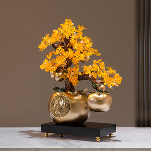 Árbol de la Fortuna de Cristal con Citrino Amarillo, Base de Caqui, Estilo Chino, Decoración para Hogar u Oficina - Product Image 3