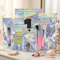Pochette d'emballage holographique en Mylar avec trou de suspension, imperméable, barrière anti-odeur, sac refermable pour l'emballage d'accessoires de mode
