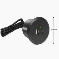 Prise de courant encastrable USB ronde pour bureau, chargeur 5V/2A USB/Type-C intégré pour lit, canapé, table, fournitures électriques