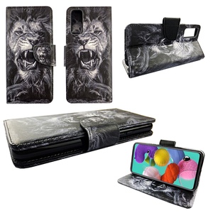 Fundas para Teléfono Móvil con Tapa Abatible, Doble Pliegue, Color Blanco y Negro, Diseño de León, PU+TPU, Resistentes a Impactos, con Protección UV, con Ranuras para Tarjetas, Precio de Fábrica - Product Image 1