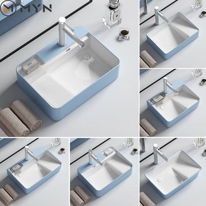 Vendita diretta della fabbrica in ceramica blu lavatrice rettangolare piano di lavoro <span class=keywords><strong>lavanderia</strong></span> lato scarico lavabo con Washboard - Product Image 6