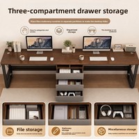 Bureau double pour chambre à coucher avec rangement, design modulable, construction en bois, surface en caoutchouc pour l'étude et l'écriture
