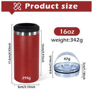 Enfriador de Latas Delgadas Personalizado con Logotipo, Aislado, para Bebidas y Cerveza, 16 oz, 4 en 1, Doble Pared de Acero Inoxidable, con Dos Tapas - Product Image 3