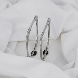 Classic Style Sterling Silver Fine Jewelry Sets Artistic Bangles and Bracelets with Flowing Edges and Dazzling Natural <b>Crystal</b> - Product Image 3