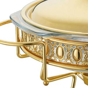 QY 2L Plato de Vidrio Festoneado para Calentar Alimentos, con Marco Dorado Decorativo, Mini Buffet, para Hogar, Bodas, Hoteles, Equipo de Catering - Product Image 2