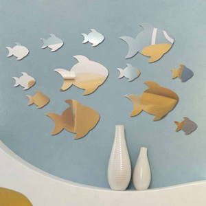 Stiker dekorasi ikan, definisi tinggi merekat sendiri bentuk ikan cermin akrilik dekorasi rumah dapat dilepas untuk anak-anak DIY Desain Seni Dekorasi - Product Image 3