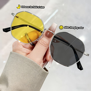 Gafas Planas con Marco Poligonal de Metal, Fotocromáticas, Doble Uso, Protección Solar Diurna y Nocturna, Cambio de Color, Doradas, Unisex - Product Image 3