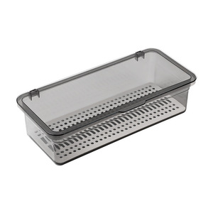 Rectangular Makeup Brush <b>Storage</b> Box With Lid Plastic Cosmetic Organizer For <b>Dressing</b> <b>Table</b> Dormitory Pink And Gray - Product Image 5