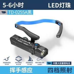 Linterna frontal recargable con sensor de gestos y 3 LED desmontables para senderismo y camping, diseño de tiburón sonriente - Product Image 4