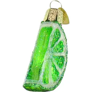 Christmas Ornament Craft Supplier Hand Blown Glass Lime Slice Ornament Simulation Vegetable Decoration for Christmas Tree