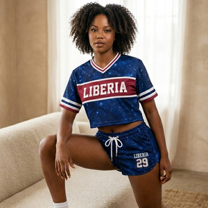 Ensemble de maillot de cheerleading personnalisé à sublimation pour le jour du match, imprimé galaxie bleue, col en V, maillot de football américain - Product Image 2
