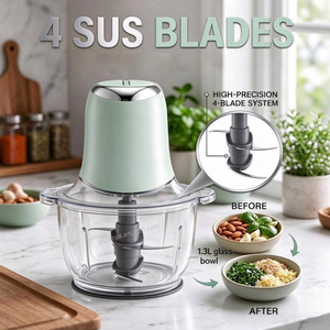 Robot culinaire multifonction 300W, hachoir à viande, <span class=keywords><strong>lame</strong></span> en acier inoxydable, bol en verre de 1,3L, hachoir électrique pour légumes pour la cuisine - Product Image 5