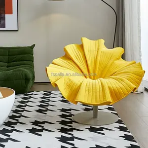 Chaise pivotante en tissu <span class=keywords><strong>de</strong></span> fleurs en velours moderne <span class=keywords><strong>de</strong></span> design créatif italien Villa Chaises à pétales simples pour salon Meubles - Product Image 3