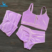 Vêtements de danse en tissu de velours doux personnalisable avec anneau de cheveux brillant tenue serrée pour performance sur scène et vêtements de danse de pôle de plage