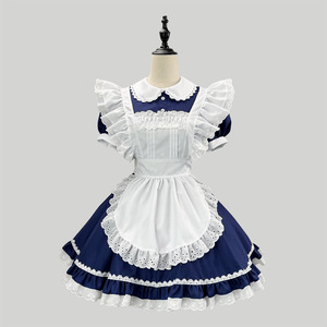 Zixiao Japanese Style Navy Blue Maid Outfit Short Sleeve Lolita Dress Women Cosplay Cafe Uniform - Product Image 1