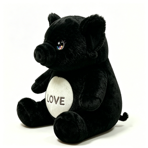 Cerdito de peluche personalizado con bordado de AMOR para San Valentín, suave compañero para dormir, animal de granja de peluche, regalo único de cerdito negro para niñas - Product Image 3