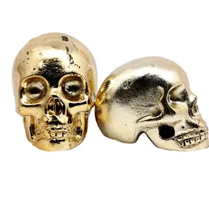 Robin Crystal Wholesale Manufacturer Christmas gifts 5.2" Pyrite Carved Golden Crystal Metal skull for Decoration